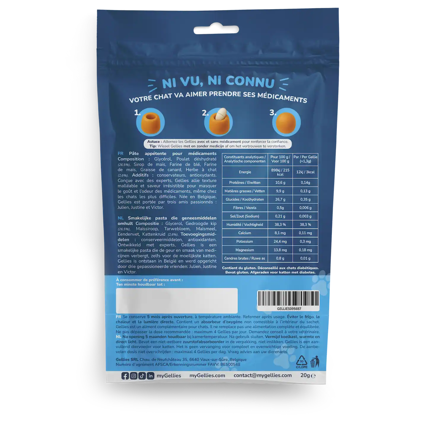 Gellies – Pâte appétente pour médicaments (dos du pack)